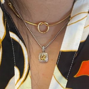Petite Albion® Pendant Necklace in Sterling Silver with Citrine & Pavé Diamonds